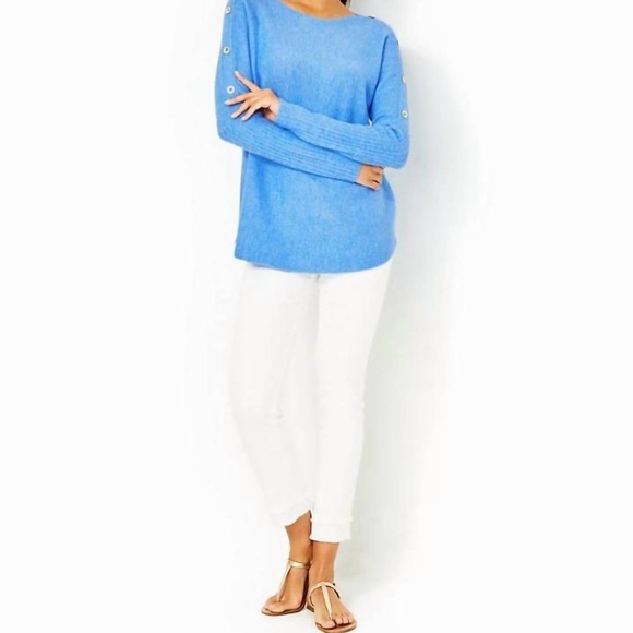Lilly Pulitzer Arna Boat Neck sweater in Heathered Abaco Blue, M - Picture 4 of 7